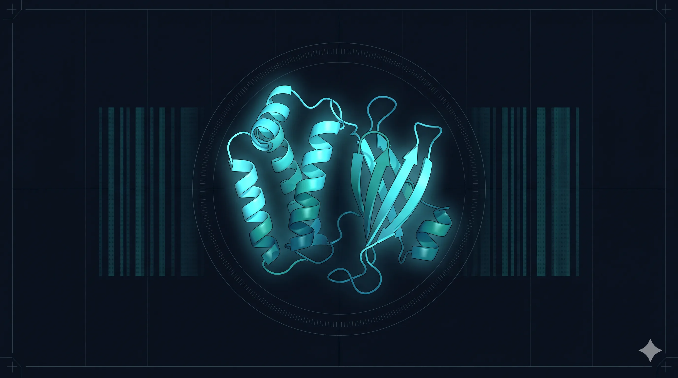 Predicted protein structure with cartoon backbone colored by pLDDT confidence, showing blue high-confidence helices and beta sheets alongside orange and yellow loop regions