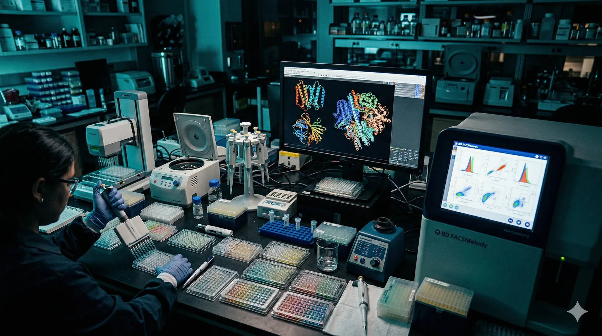 Protein engineering laboratory with multiple experimental workflows for binder discovery and optimization