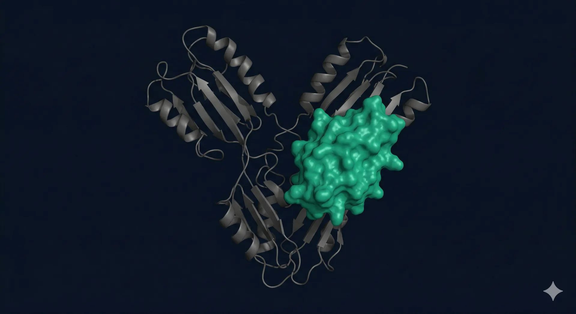 3D protein structure with highlighted teal epitope region for de novo binder design